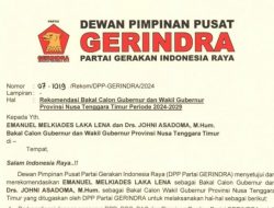 Gerindra Rekomendasikan Johni Asadoma Dampingi Melki Laka Lena di Pilgub NTT
